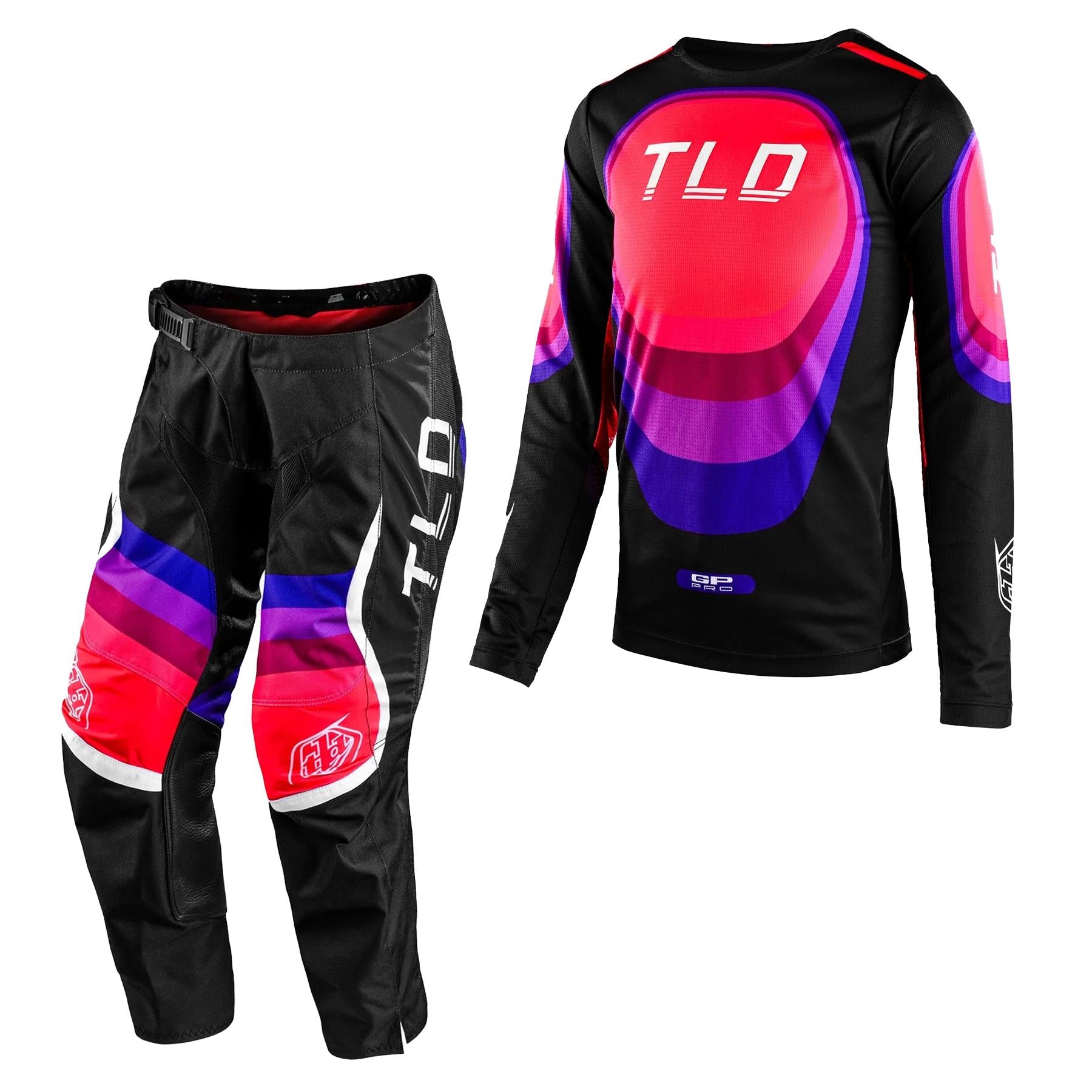 Troy Lee Designs GP Pro Youth Reverb Black Glo Red Motocross Combo Kit